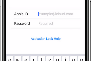 IMAGE: An iPhone displaying the activation lock screen and requesting the Apple ID credentials