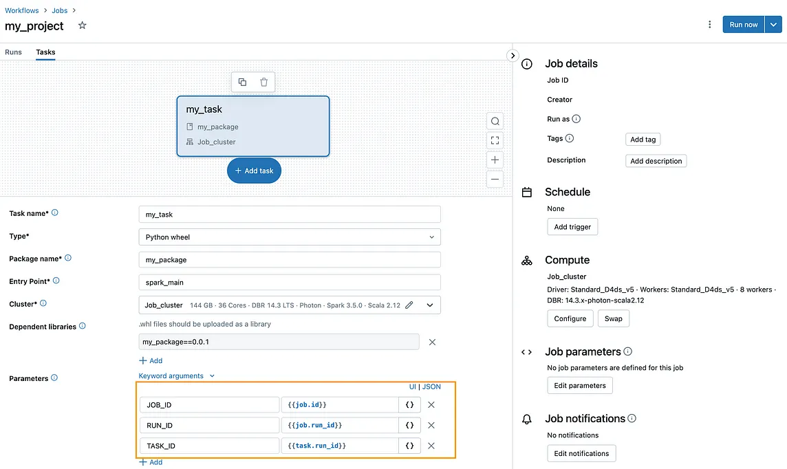 Consume Databricks Job ID, Job Run ID and Task Run ID in Python Module