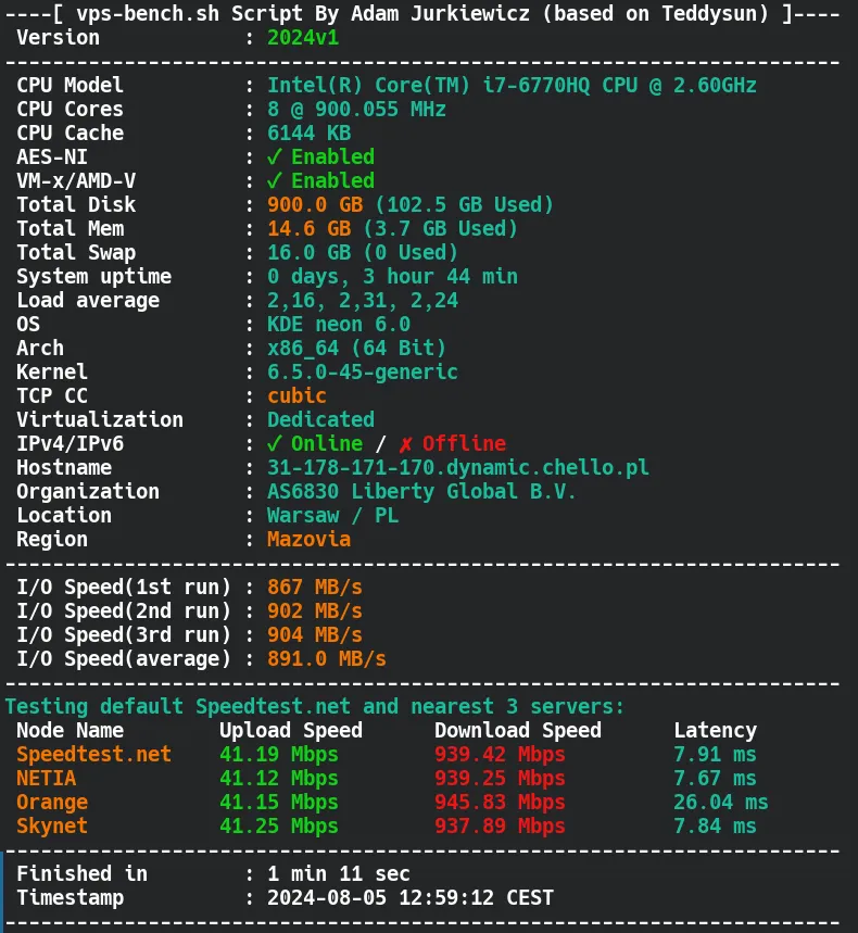 Good script to measure Linux VPS performance with ansible playbook.