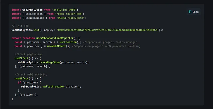 A sample of code snippet shown in a react js project