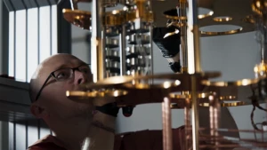 Man looking at quantum machine