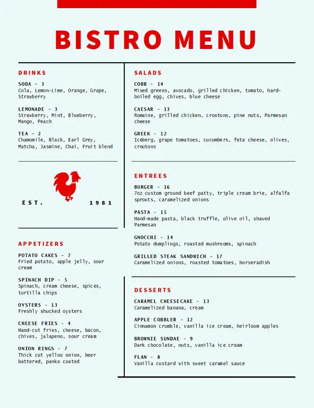 Bistro menu blue modern-simple