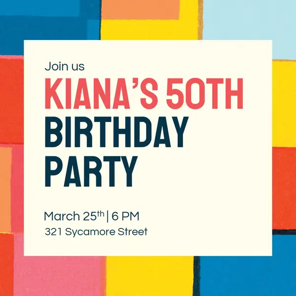 Fiftieth birthday invitation Red modern, bold, typographic, geometric, color block,