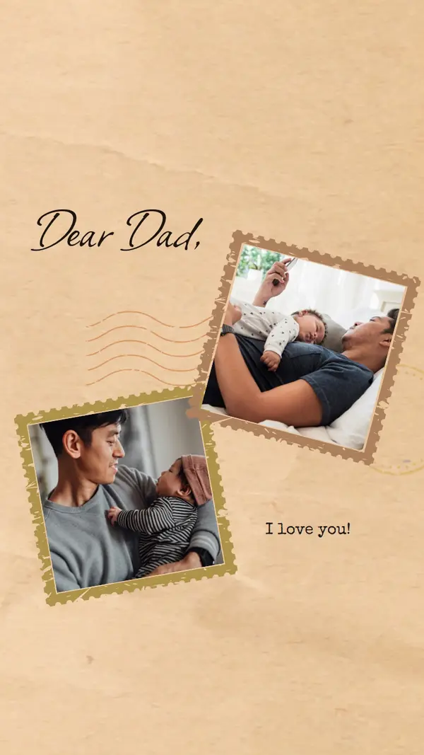 Love letter to dad orange vintage, stamps, letter