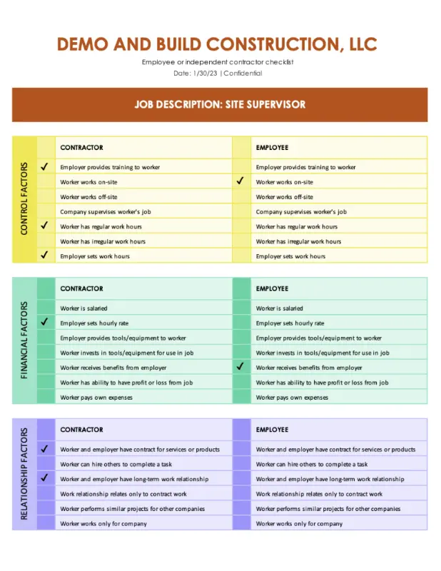 Employee or independent contractor checklist modern simple