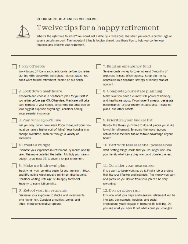 Retirement readiness checklist brown modern simple