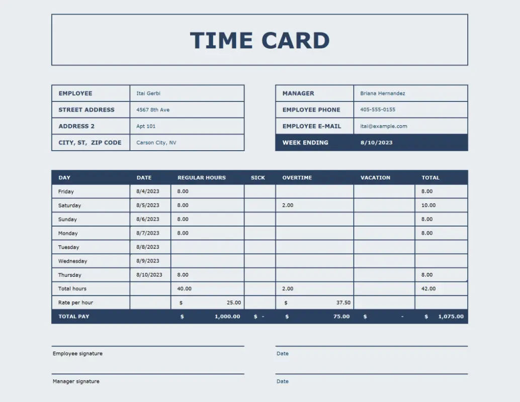 Time card blue modern simple