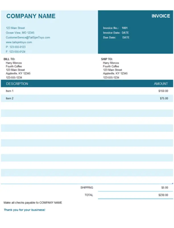 Basic invoice blue modern simple