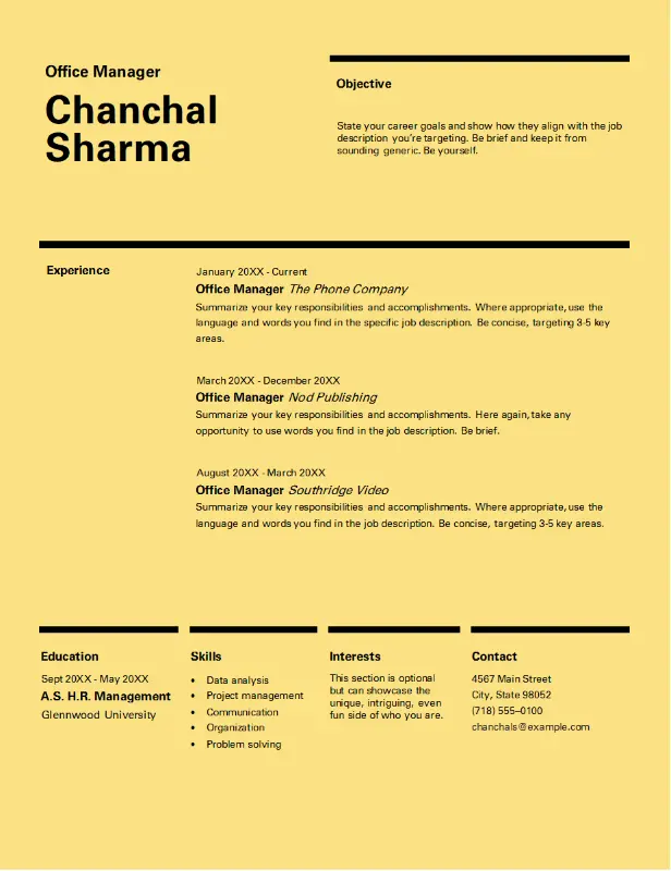 Swiss design resume yellow modern simple