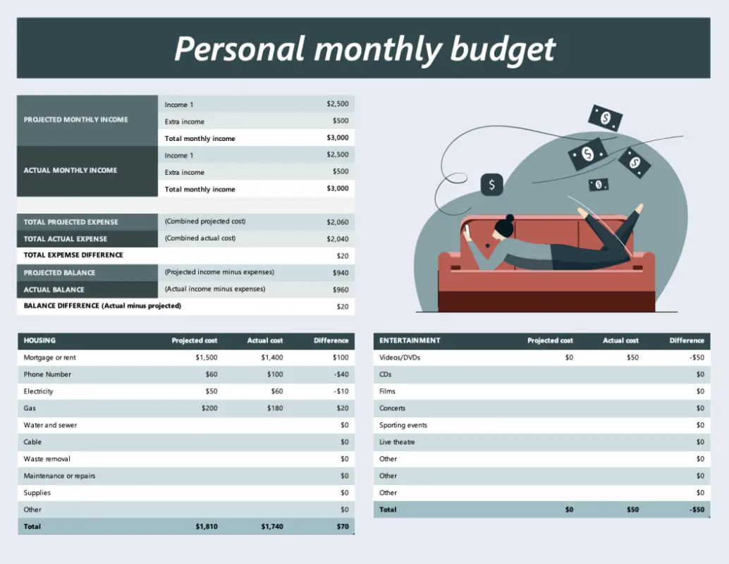 Personal monthly budget spreadsheet green modern-simple