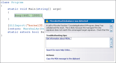 Figure 3 PInvokeStackImbalance MDA Activation