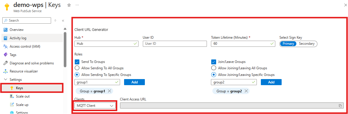 The diagram shows how to get MQTT client access url.