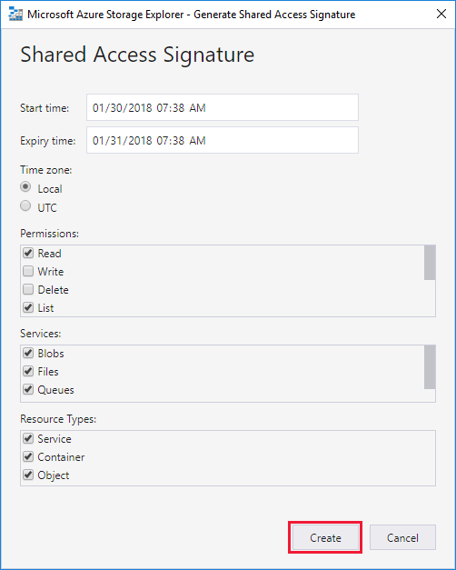 Get a shared access signature