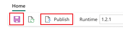 Screenshot showing where to select the save and Publish actions.