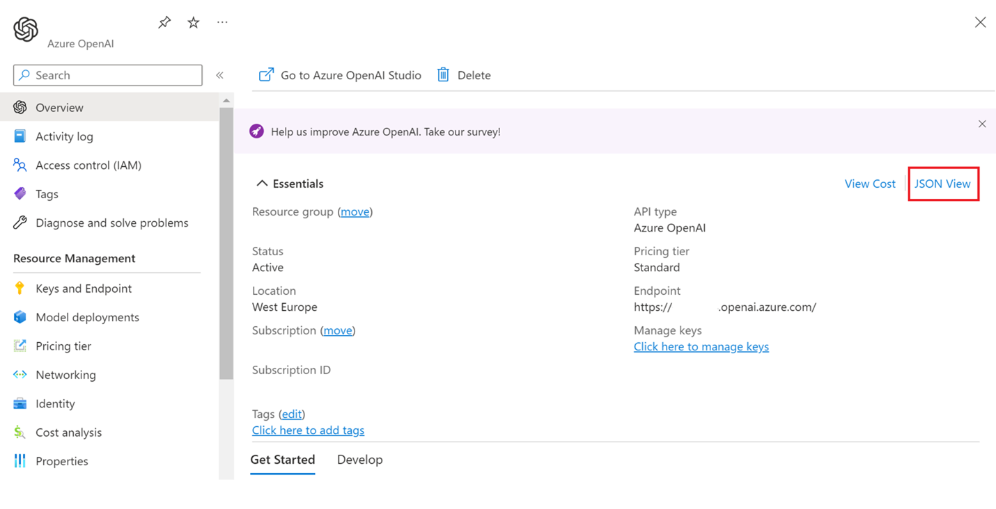 Logging status json view in the Azure portal.