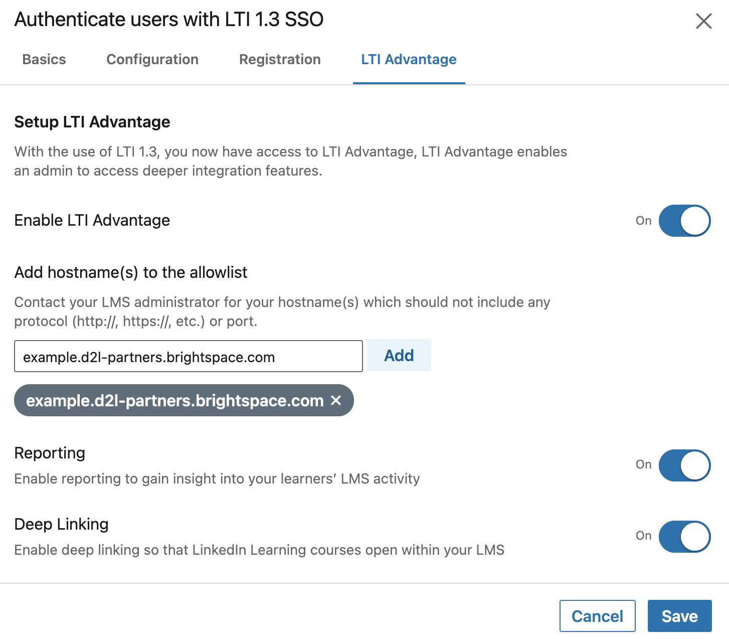 LTI Advantage Setup Screen