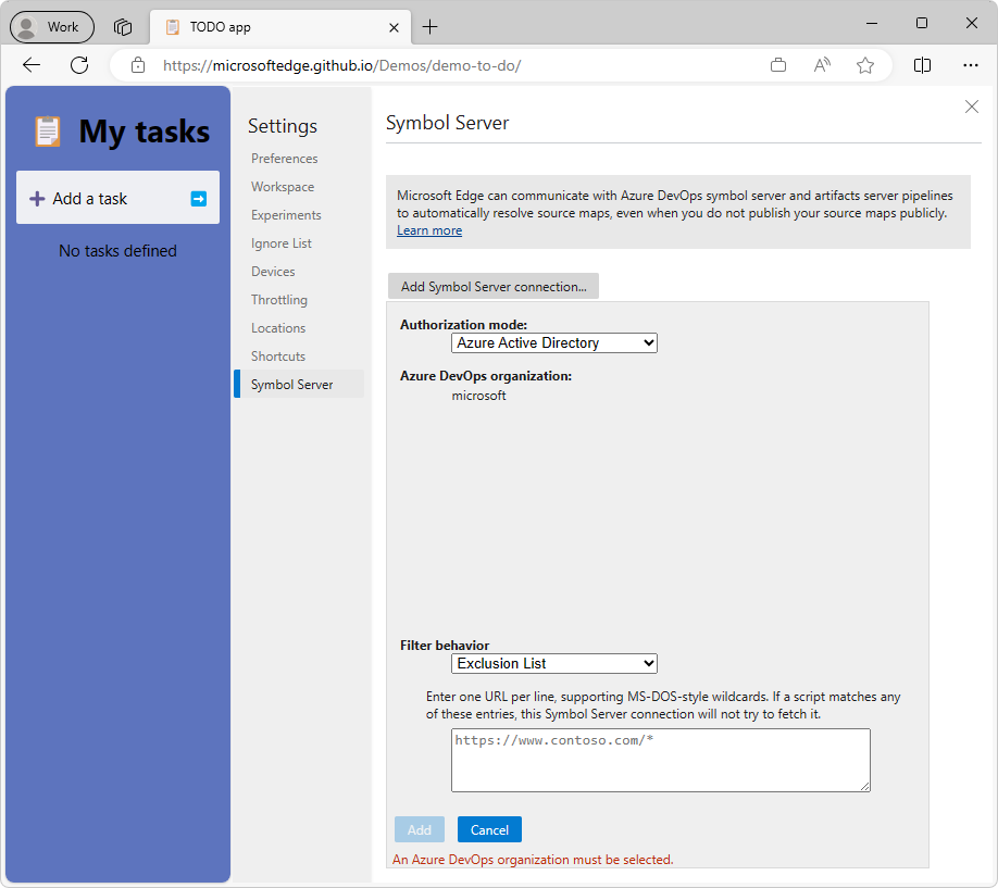 Connecting to symbol server using Microsoft Entra ID from DevTools settings