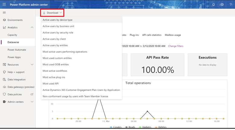 Dataverse analytics Download Section.