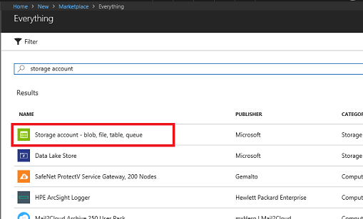 search for storage account