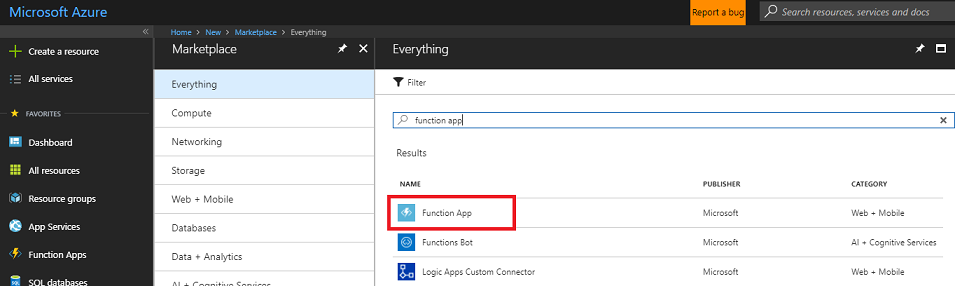 search for function app