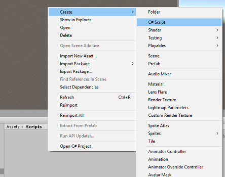 Screenshot that shows how to create the new 'TableToScene' script.