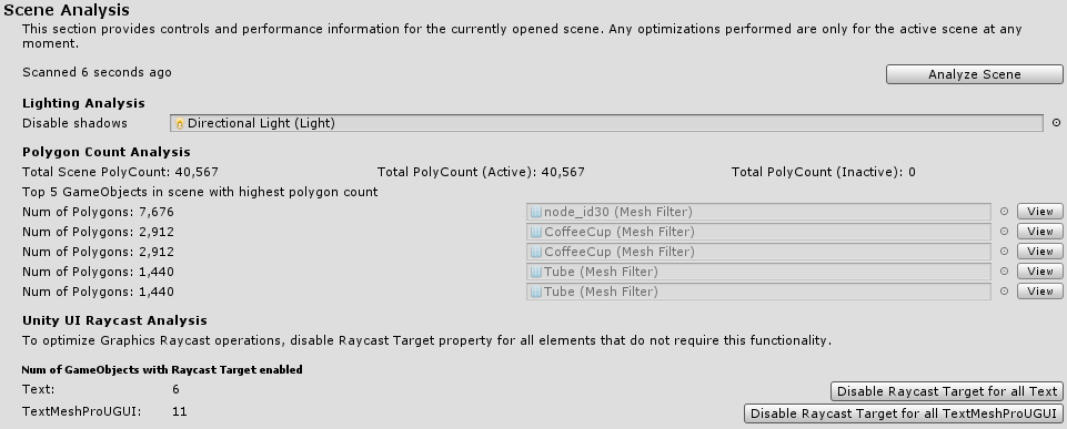 MRTK Optimize Window Settings scene Analysis