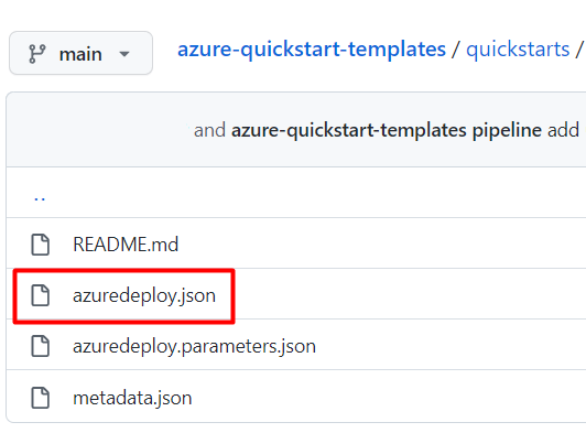 Captura de tela que mostra onde o arquivo azuredeploy.json está localizado.