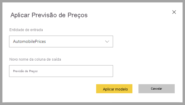 Captura de tela da caixa de diálogo Aplicar previsão de preço.