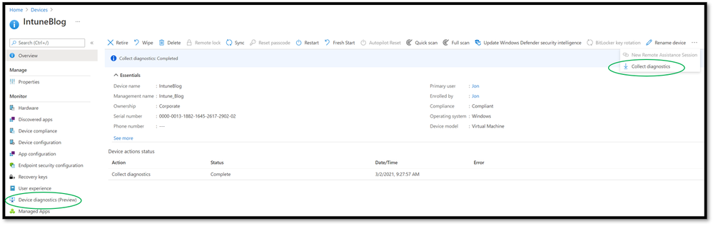 Single device view in the MEM admin center