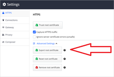 Exporting the root certificate in Fiddler