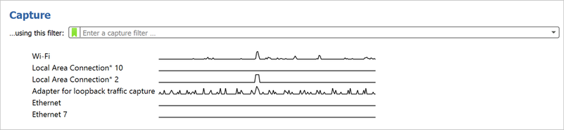 The Capture screen in Wireshark