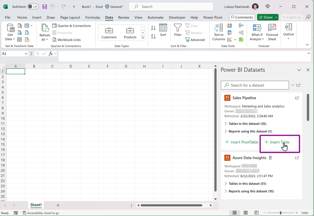 Power BI Connected Tables