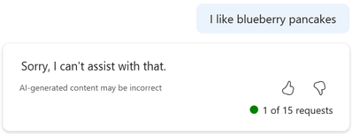 Copilot in Azure won’t answer off-topic questions, such as this example involving blueberry pancakes