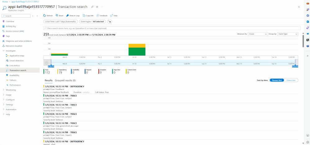 View trace and feedback in app insight