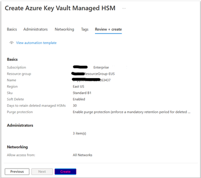 Figure 5: Review and create Azure Key Vault