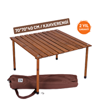 Bag The Joy 70x70x40 CM Ahşap Katlanır Rulo Kahverengi Kamp ve Piknik Masası