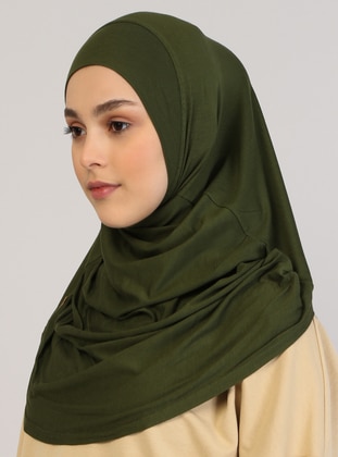 Khaki - Plain - Viscose - Instant Scarf - Ecardin