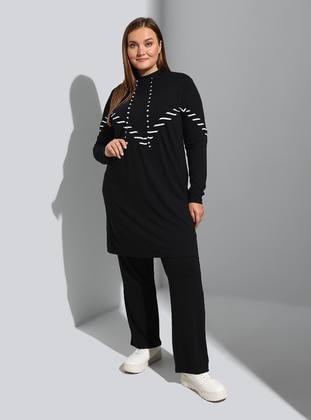 Oversize Natural Fabric Tracksuit Set - Black - Alia