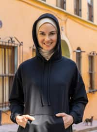 Kangaroo Pocket Hooded Modest Dress Black