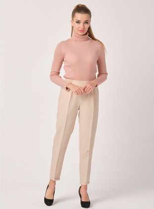 Elastic Waist Pants Beige