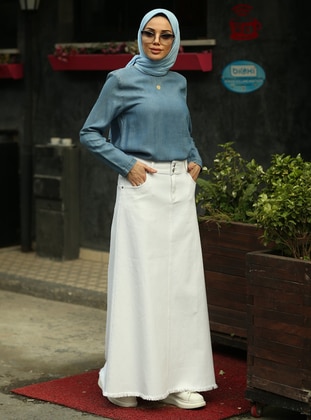 Denim Skirt White