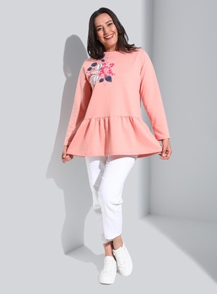 Powder - Printed - Crew neck - Cotton - Plus Size Tunic - Alia