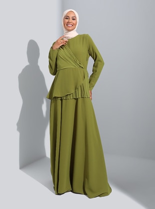 Refka Olive Green Modest Evening Dress