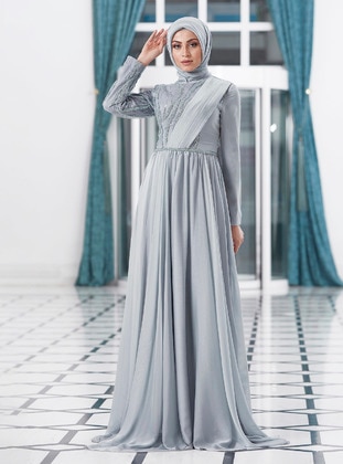 Green - Fully Lined - Crew neck - Modest Evening Dress - Lavienza