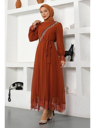 MISSVALLE Terra Cotta Modest Evening Dress