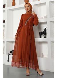  Terra Cotta Modest Evening Dress