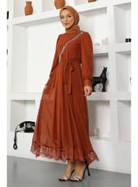  Terra Cotta Modest Evening Dress