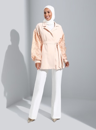 Beige - Fully Lined - Shawl Collar - Jacket - Refka