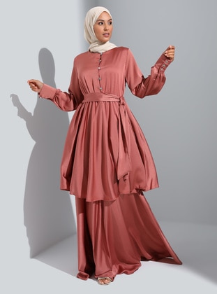 copper tone - Unlined - Crew neck - Modest Evening Dress - Refka