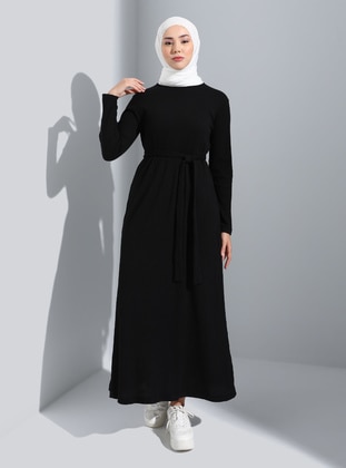 Black - Crew neck - Unlined - Modest Dress - Benin